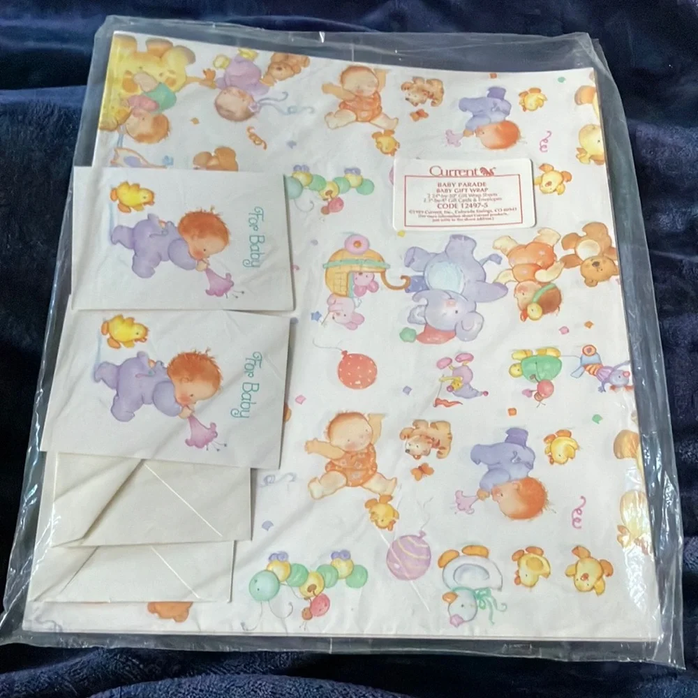 Vintage Baby Gift Wrap and cards Set - Sealed New‎ Old Stock